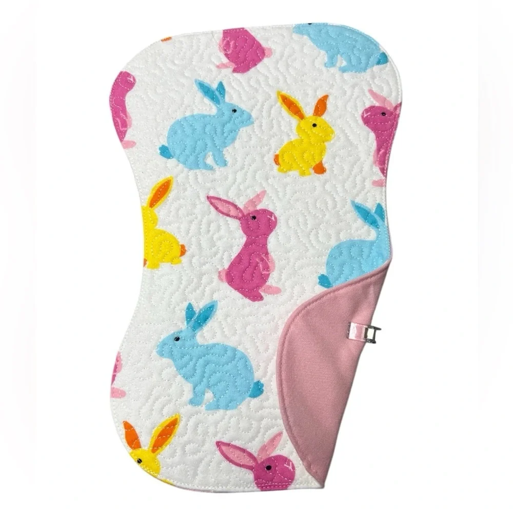 Hand Crafted Burp Cloth Easter Bunny Flannel Contoured Padded Reversible Quilted